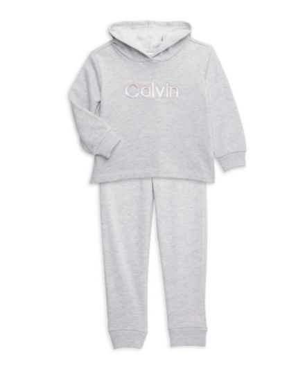 Толстовка с капюшоном из меланжевой ткани для маленьких девочек из двух частей &amp; Комплект бегунов Calvin Klein
