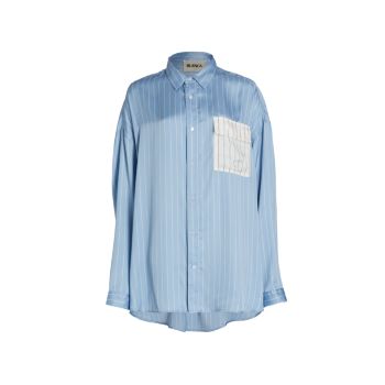 Felicia Satin Pinstripe Oversized Shirt BLANCA