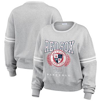 Women's WEAR by Erin Andrews Heather Gray Boston Red Sox Domestic Crest Pullover Sweatshirt WEAR by Erin Andrews