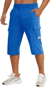 TACVASEN Men's Capri Pants Long Shorts Below Knee Cargo Shorts 3/4 Hiking Lightweight Quick Dry with Pockets for Workout TACVASEN