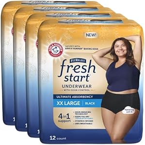 FitRight Fresh Start Urinary and Postpartum Incontinence Underwear for Women, Large, Black, Ultimate Absorbency, with The Odor-Control Power of ARM & Hammer Baking Soda (12 Count, Pack of 1) Fresh Start