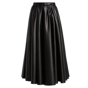 Sienna Pleated Faux Leather Maxi Skirt Deveaux New York