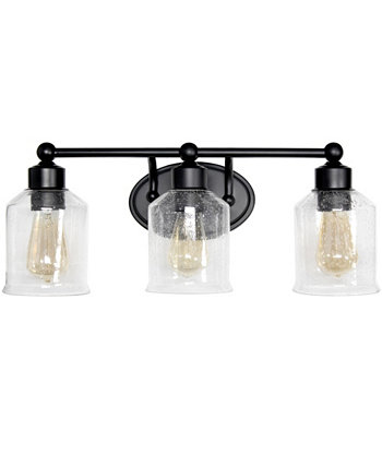Studio Loft Modern Three Light Metal and Clear Seeded Glass Shade Vanity Uplight Downlight Wall Mounted Fixture LALIA HOME