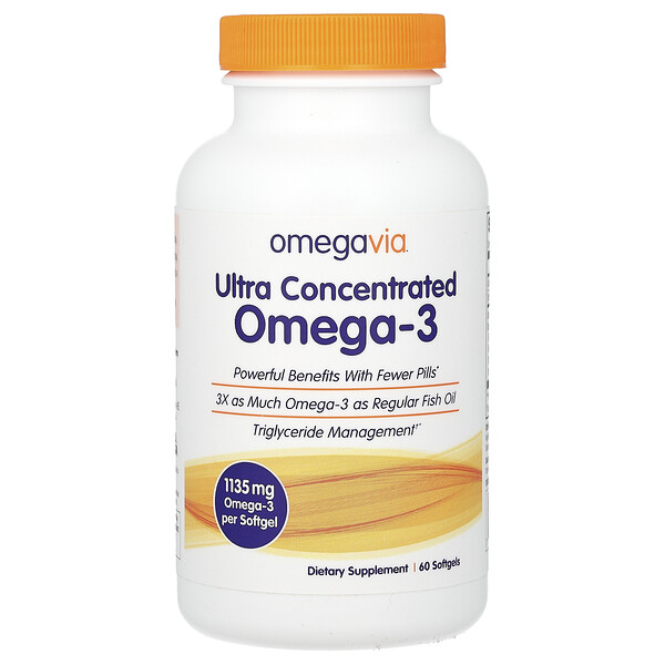 Ультраконцентрированные омега-3, 1135 мг, 60 мягких таблеток OmegaVia