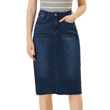 Женская однотонная джинсовая юбка с завышенной талией, джинсовые юбки средней длины с разрезом на спине ALLEGRA K