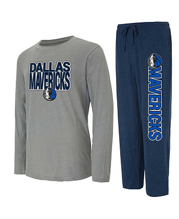 Мужской темно-синий, серый рваный комплект из футболки с длинными рукавами и брюк Dallas Mavericks Meter Concepts Sport