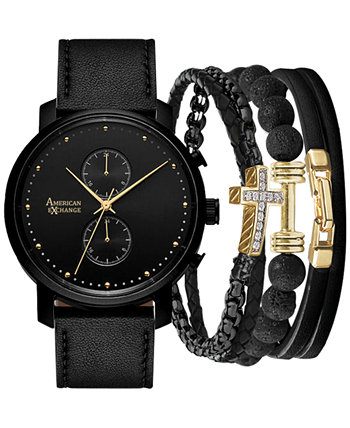 Подарочный набор мужских часов с черным силиконовым ремешком 47 мм American Exchange