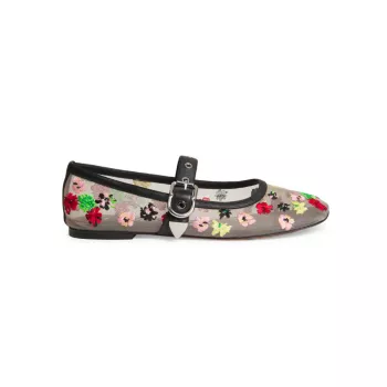 Flowerworks Floral-Embroidered Mesh Mary Jane Flats 3.1 PHILLIP LIM