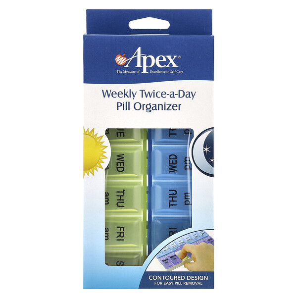 Weekly Twice-A-Day Pill Organizer, 1 Pill Organizer Apex