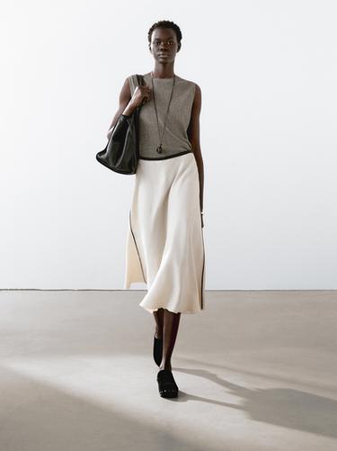 100% linen flounce midi skirt Massimo Dutti