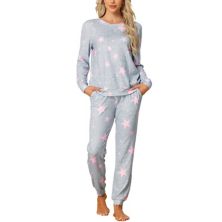 Womens Long Sleeve Pajama Sets Kint Printed Pattern 2 Piece Sleepwear Cheibear