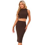 Two Pieces Skirt Sets for Women's Mock Neck Tank Top and Bodycon Skirts Allegra K