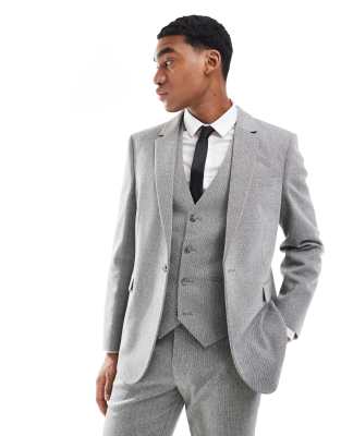 ASOS DESIGN double breasted slim suit jacket with wool in gray barleyweave Asos Design