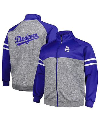Мужская спортивная куртка с молнией во всю длину реглан Royal, Heather Grey Los Angeles Dodgers Big and Tall Profile
