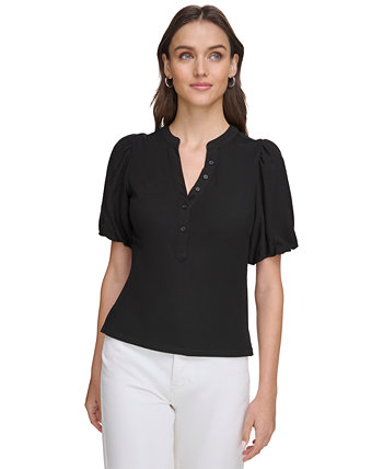 Женская рубашка на пуговицах в рубчик с объемными рукавами DKNY