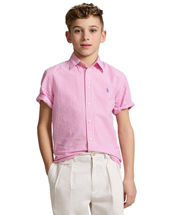 Рубашка из жатого хлопка в полоску с короткими рукавами для мальчиков Big Boys Polo Ralph Lauren