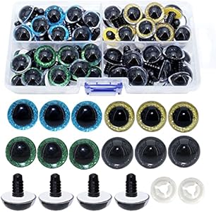 BESTCYC 1Box(40pcs) 16mm 4Colors Plastic Safety Eyes Threaded Shank Design Craft Crochet Eyes DIY Amigurumi Stuffed Animal Eyes for DIY Crafts Toy Doll Making Supplies,4Colors(Blue,Green,Gold,Black) BESTCYC