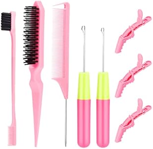 3 Pcs Slick Back Grooming Set - Edge Brush, Bristle Brush, Rat Tail Comb & Teasing Brush for Smoothing Hair & Flyaways - Black SWEET VIEW