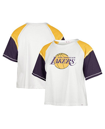 Женская кремовая укороченная футболка с эффектом потертости Los Angeles Lakers Premier реглан '47 Brand