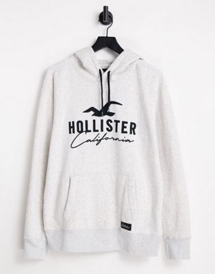 Худи серого цвета с крупным шрифтом и логотипом Hollister Hollister