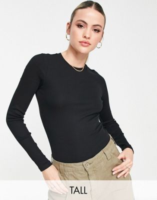 New Look Tall ribbed crew neck bodysuit in black New Look Tall