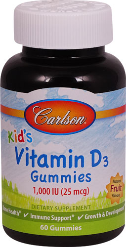 Витамин D3 для детей в жевательных конфетах со вкусом натуральных фруктов - 1000 МЕ - 60 жевательных конфет - Carlson Carlson