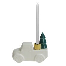 6 White Ceramic Truck with Christmas Tree Taper Candlestick Holder Christmas Central
