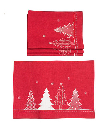 Двухслойные салфетки с вышивкой "Прекрасная елка" - набор из 4 штук Manor Luxe