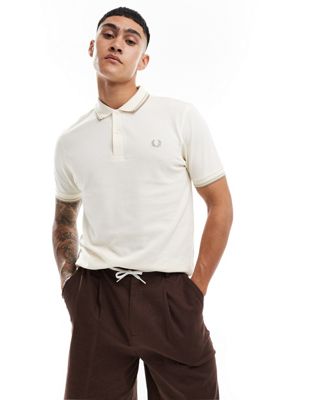 Fred Perry twin tipped polo shirt in off white Fred Perry