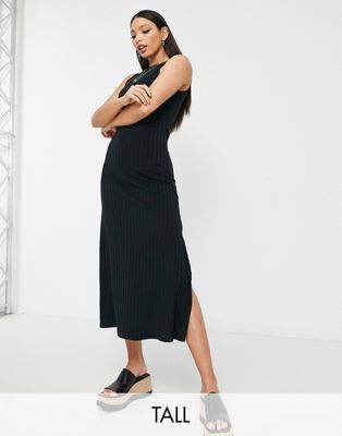 Черное платье миди премиум-класса из джерси с широкими рубчиками Topshop Tall Topshop Tall