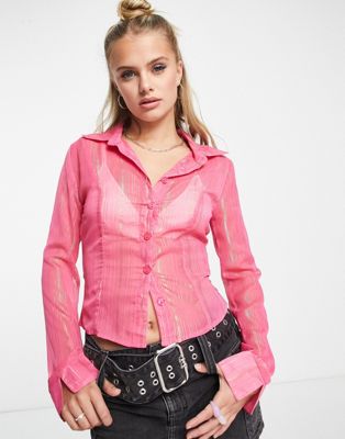 Приталенная рубашка в розовую прозрачную полоску в стиле 90-х Daisy Street Daisy Street
