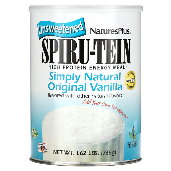 Spiru-Tein, Энергетическая еда с высоким содержанием белка, несладкая, просто натуральная оригинальная ваниль, 1,63 фунта (740 г) NaturesPlus