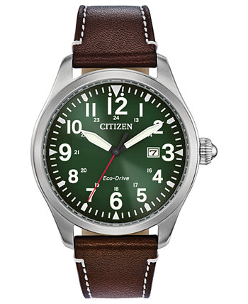 Эко-Драйв Мужские часы с коричневым кожаным ремешком Chandler 42мм Citizen
