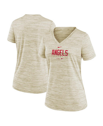 Женская кремовая футболка с v-образным вырезом Los Angeles Angels City Connect Velocity Practice Performance Nike