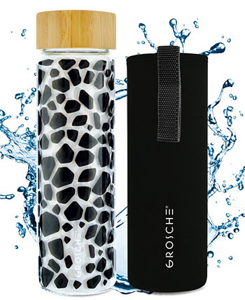 Стеклянная бутылка для воды Venice с бамбуковой крышкой и защитным чехлом, вместимость 22,6 жидких унций Grosche