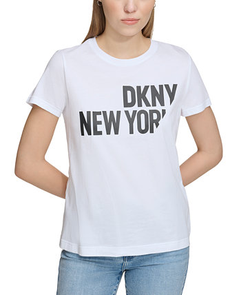 Женская футболка с разрезным логотипом DKNY