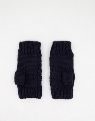 Boardmans cable knitted mittens in navy Boardmans