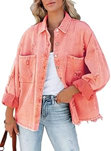 Женская Джинсовая Куртка Necooer Distressed Washed Button Up Boyfriend Necooer