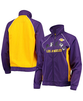 Женская фиолетовая, золотая спортивная куртка Los Angeles Lakers Backfield с регланом и регланом на молнии во всю длину G-III 4Her by Carl Banks