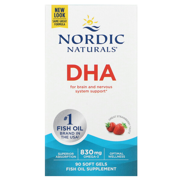 DHA, Клубника - 830 мг Омега-3 - 90 мягких капсул - Nordic Naturals Nordic Naturals