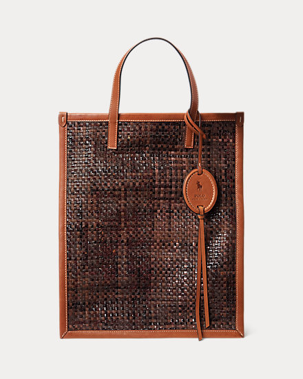 Woven-Leather Large Shopper Tote Ralph Lauren