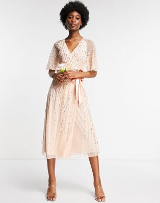 Frock and Frill Bridesmaids embellished midi dress in pearl pink Frock and Frill