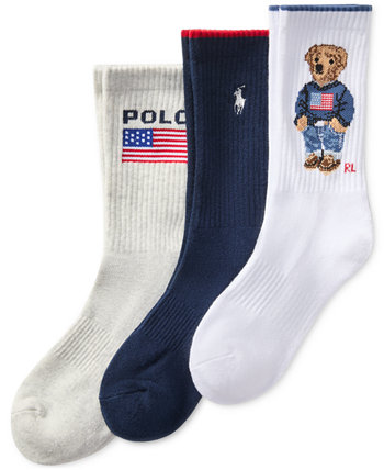 Women's 3-Pk. Core Flag Bear Crew Socks Polo Ralph Lauren