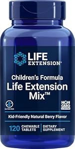 Life Extension Children's Formula Mix™, multivitamin for Kids, 18 Essential Vitamins and Minerals, Berry Flavored with no Added Sucrose, Gluten-Free, Non-GMO, 120 chewable Tablets (Таблетки) Life Extension