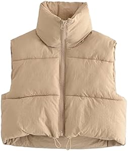 Daacee Women's Lightweight Winter Crop Puffer Vest Warm Sleeveless Zip Up Stand Collar Padded Gilet Daacee