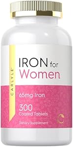 Carlyle Iron for Women 65mg | 300 Coated Tablets | Vegetarian, Non-GMO & Gluten Free Supplement Carlyle