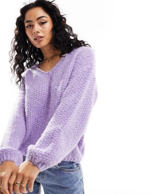 Фиолетовый вязаный свитер с длинными рукавами и v-образным вырезом Vero Moda VERO MODA