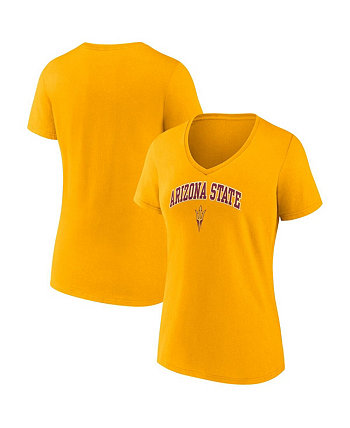 Женская золотая футболка с v-образным вырезом Sun Devils Evergreen Campus штата Аризона Fanatics