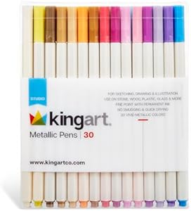 KINGART Studio Vivid Colors with Fine Point, Set of 30, Metallic Unique Colors Kingart