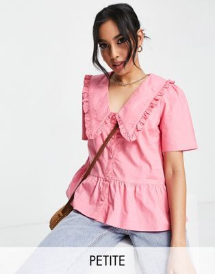 Influence Petite collared cotton blouse in pink Influence Petite